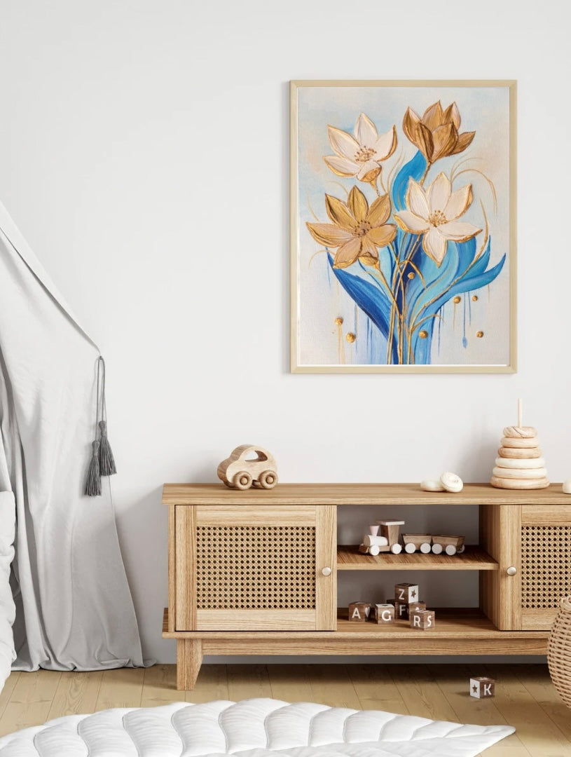 Floral Textured Art - White and Golden Florals (Recorded)