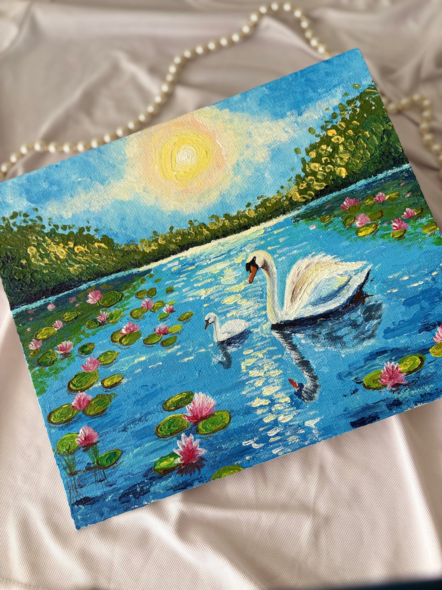 Knife Painting - Swans in Lotus Lake (Recorded)