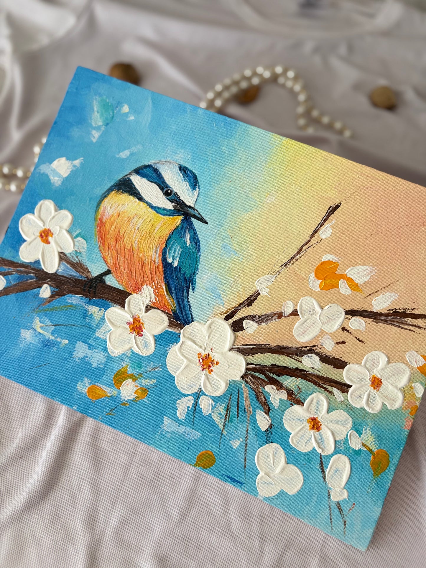 Knife Painting - Blue Tit Bird with Florals Art (Recorded)