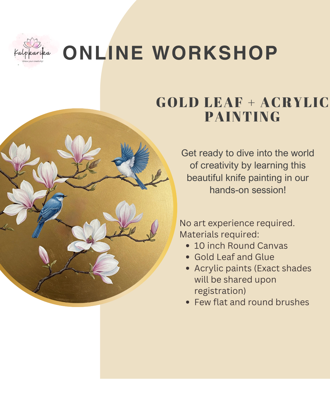 Acrylic + Gold Leaf Painting - Birds and Magnolias (Recorded)