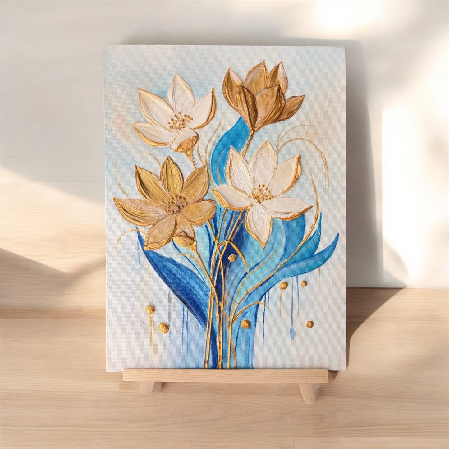 Floral Textured Art - White and Golden Florals (Recorded)