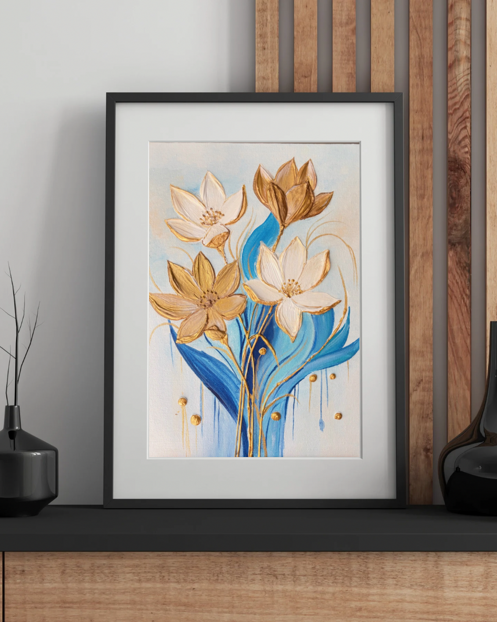 Floral Textured Art - White and Golden Florals (Recorded)