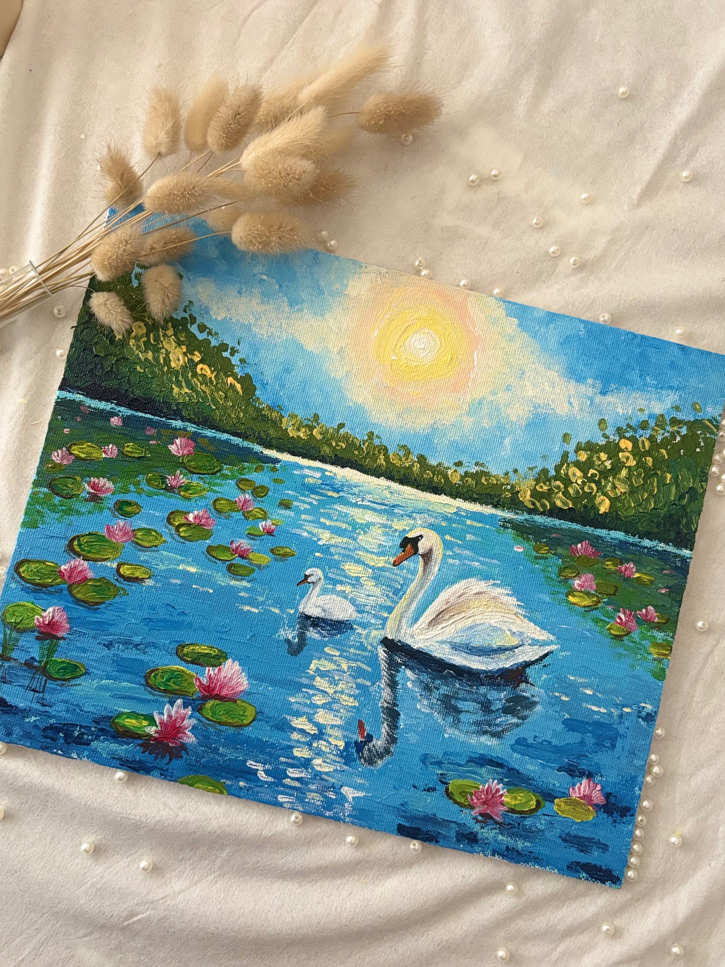 Knife Painting - Swans in Lotus Lake (Recorded)