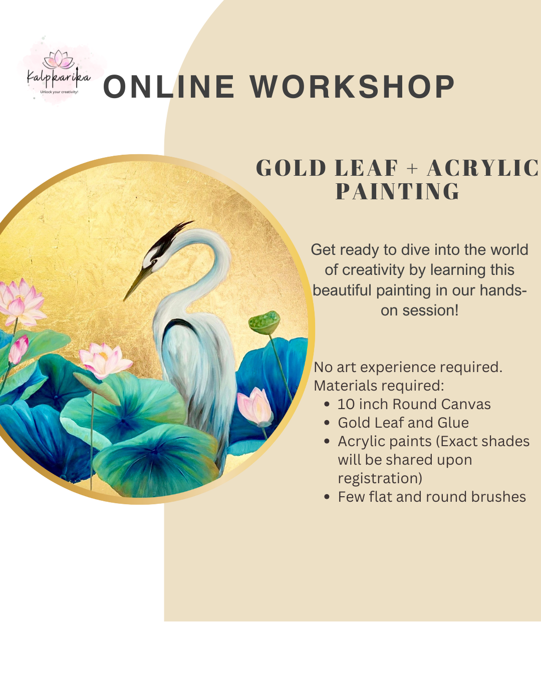 Acrylic + Gold Leaf Painting - Heron in a Lotus Lake (Recorded)